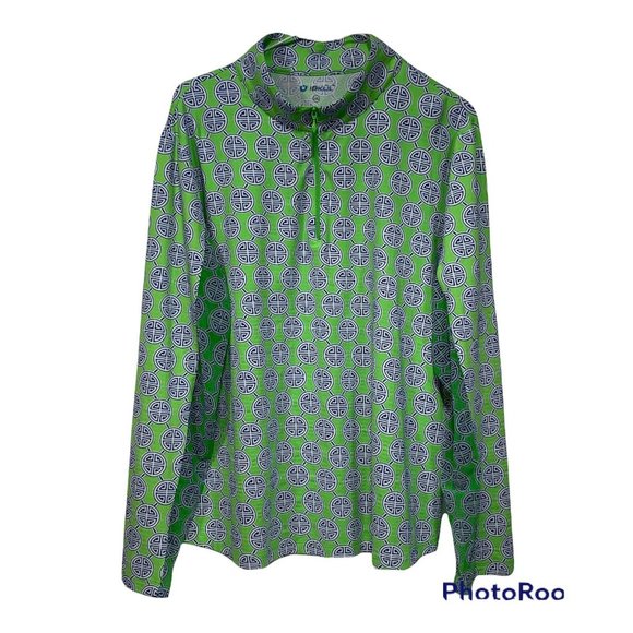 NWT IBKUL Classic Key Long Sleeve Green Navy Mock Neck Zippered Top 50SPF XXL - Picture 1 of 5